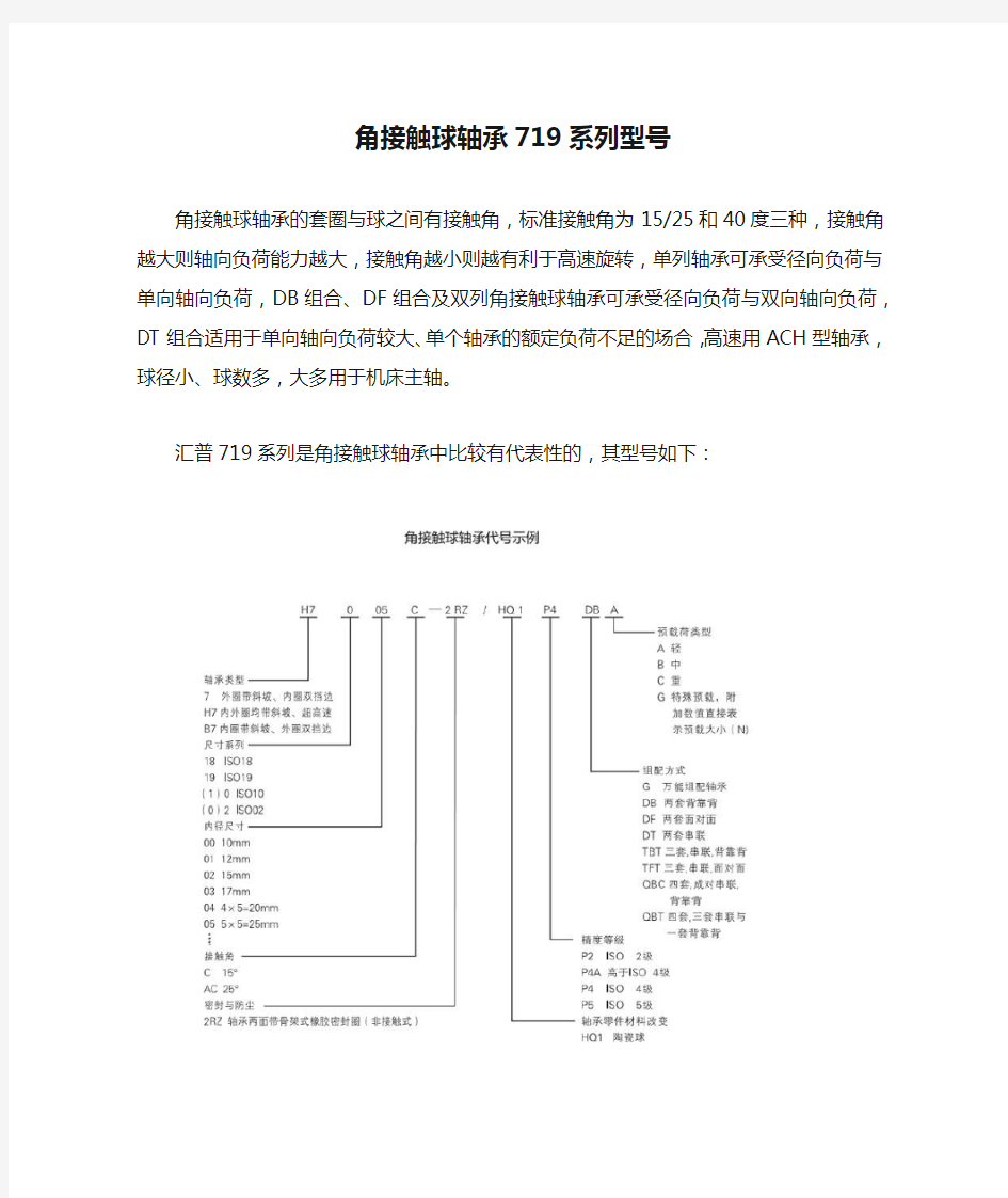 角接触球轴承719系列型号