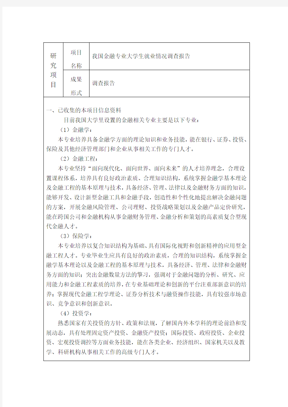 我国金融专业大学生就业情况调查报告