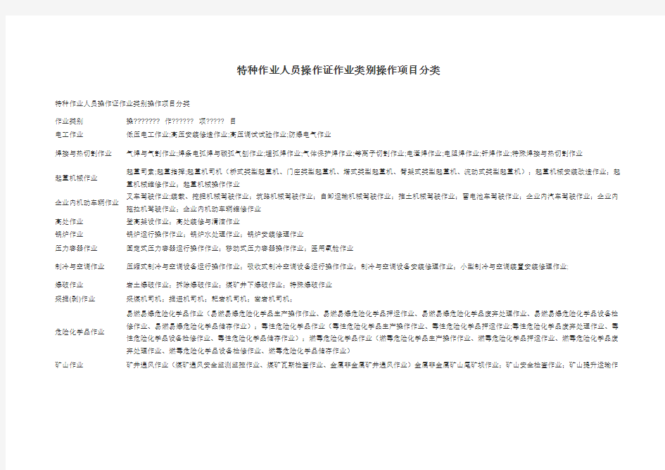 特种作业人员操作证作业类别操作项目分类