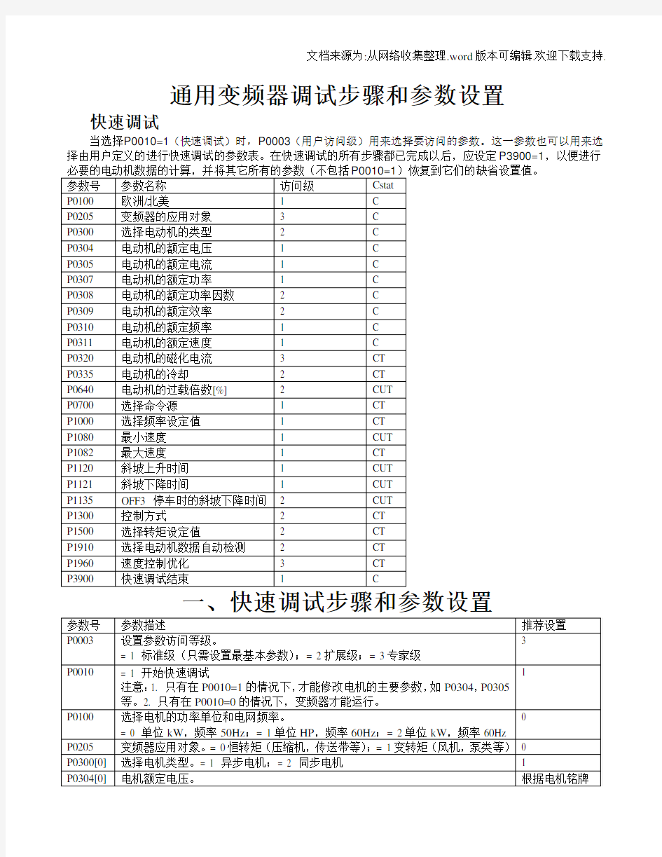 通用变频器调试步骤和参数设置