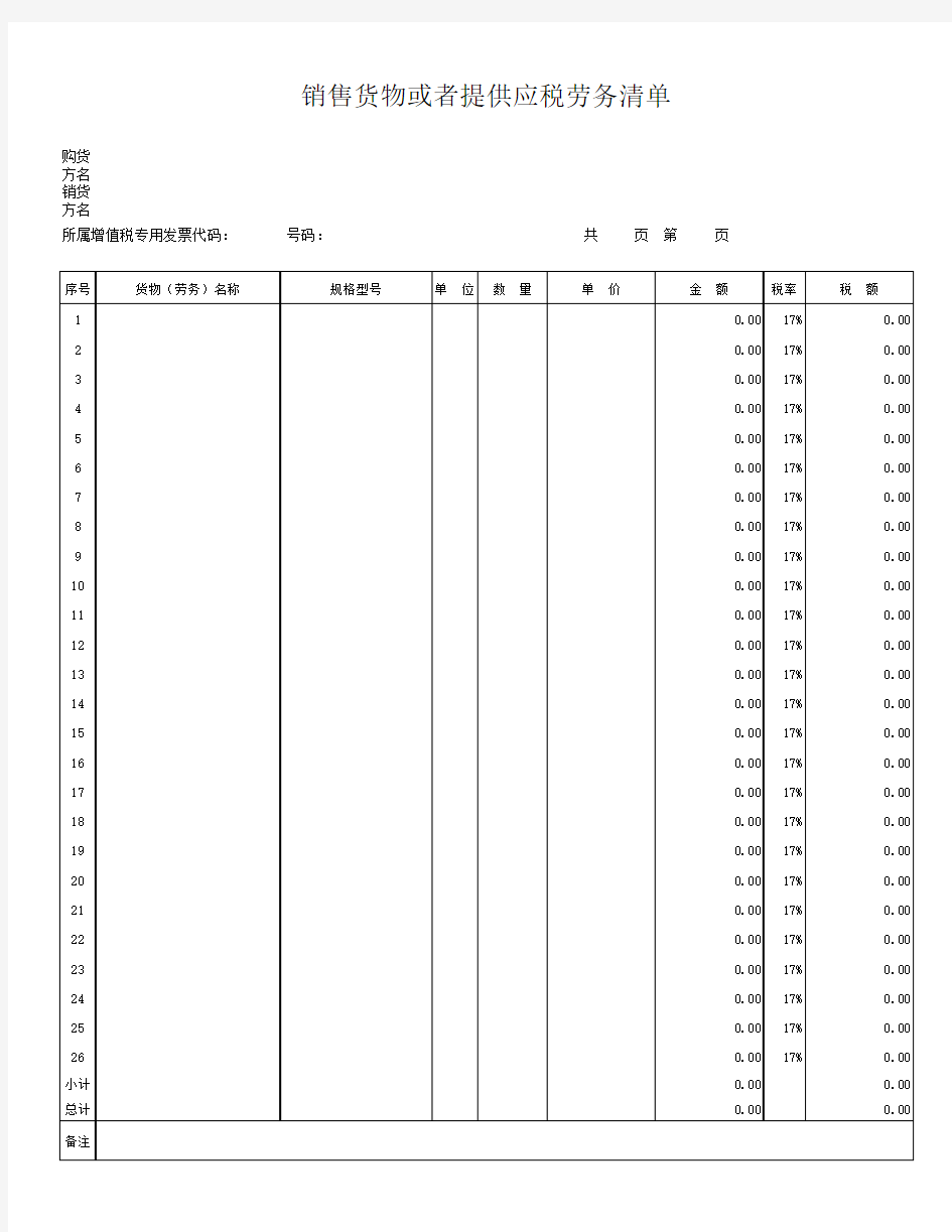 增值税专用发票清单格式表 Excel版含公式 