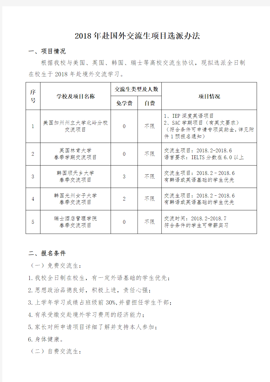 2018年赴国外交流生项目选派办法