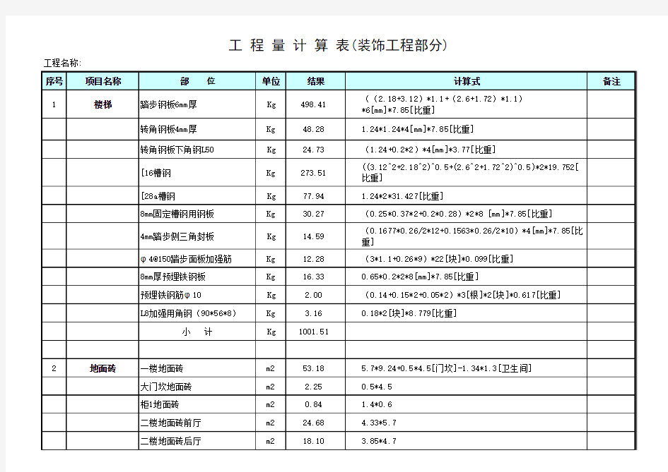 工程量计算表