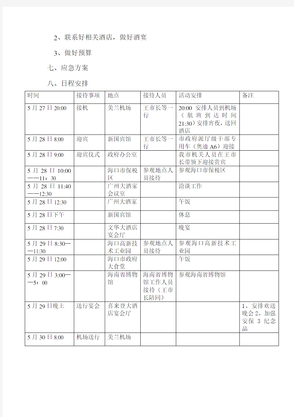 接待方案及日程表