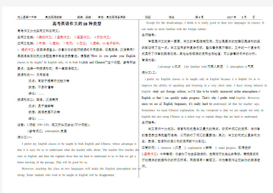 高考英语作文的10种类型