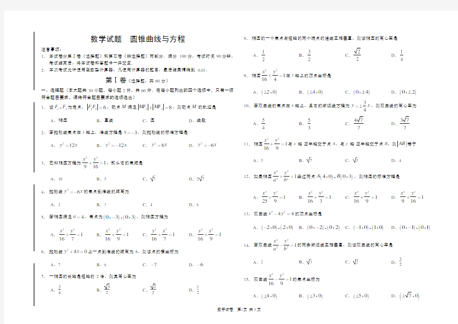 (完整word版)19圆锥曲线与方程(中职数学春季高考练习题)