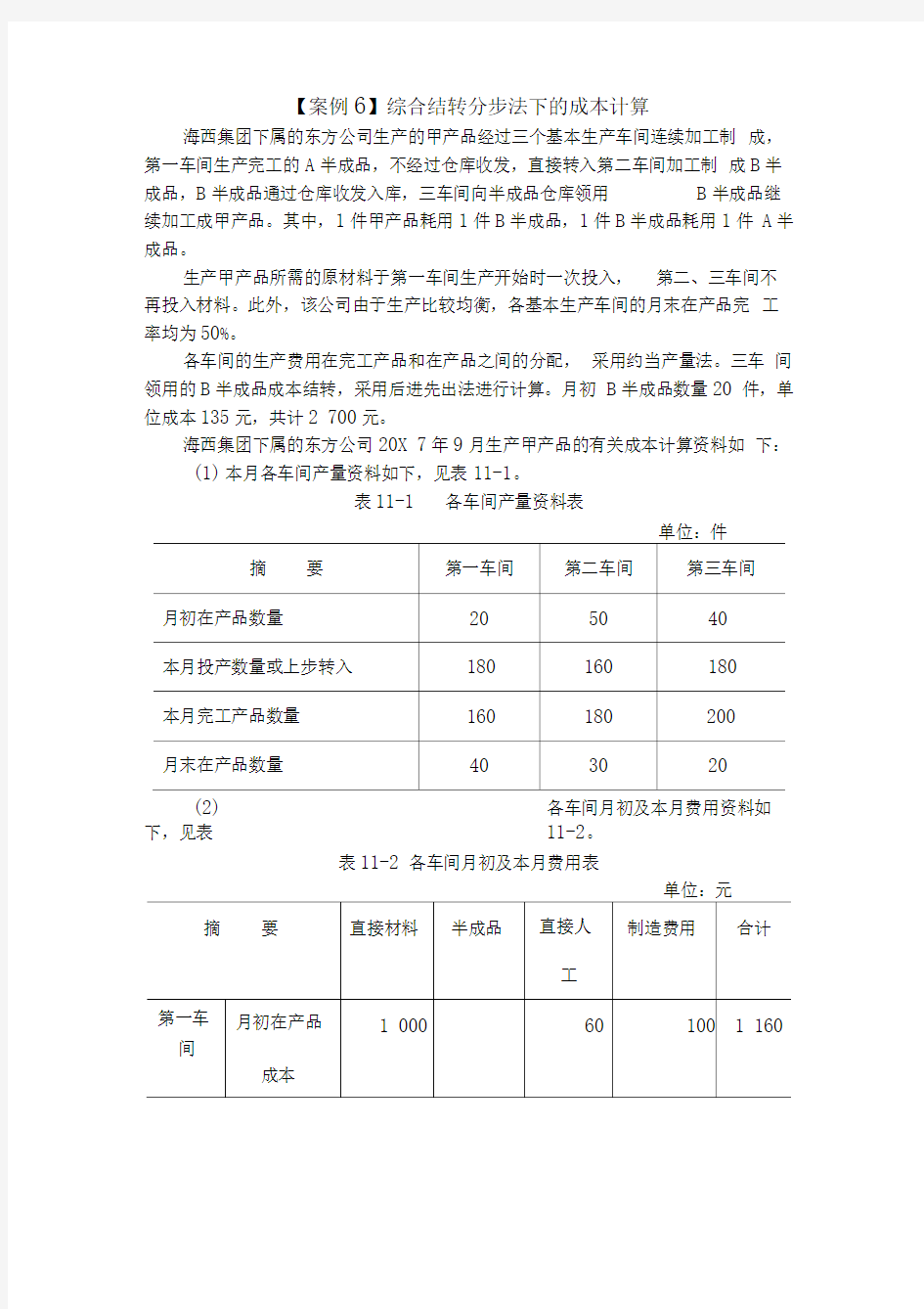 【案例6】综合结转分步法下的成本计算