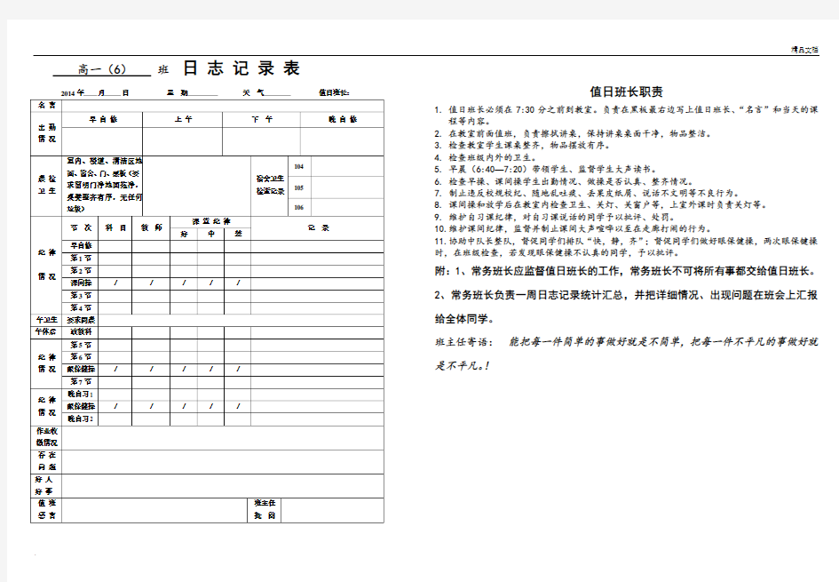 班级日志记录表1