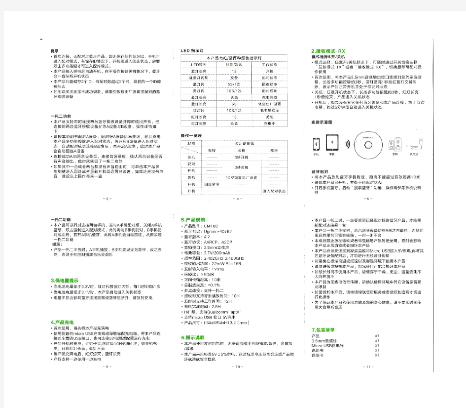 绿联蓝牙音频发射接收器说明书CM108