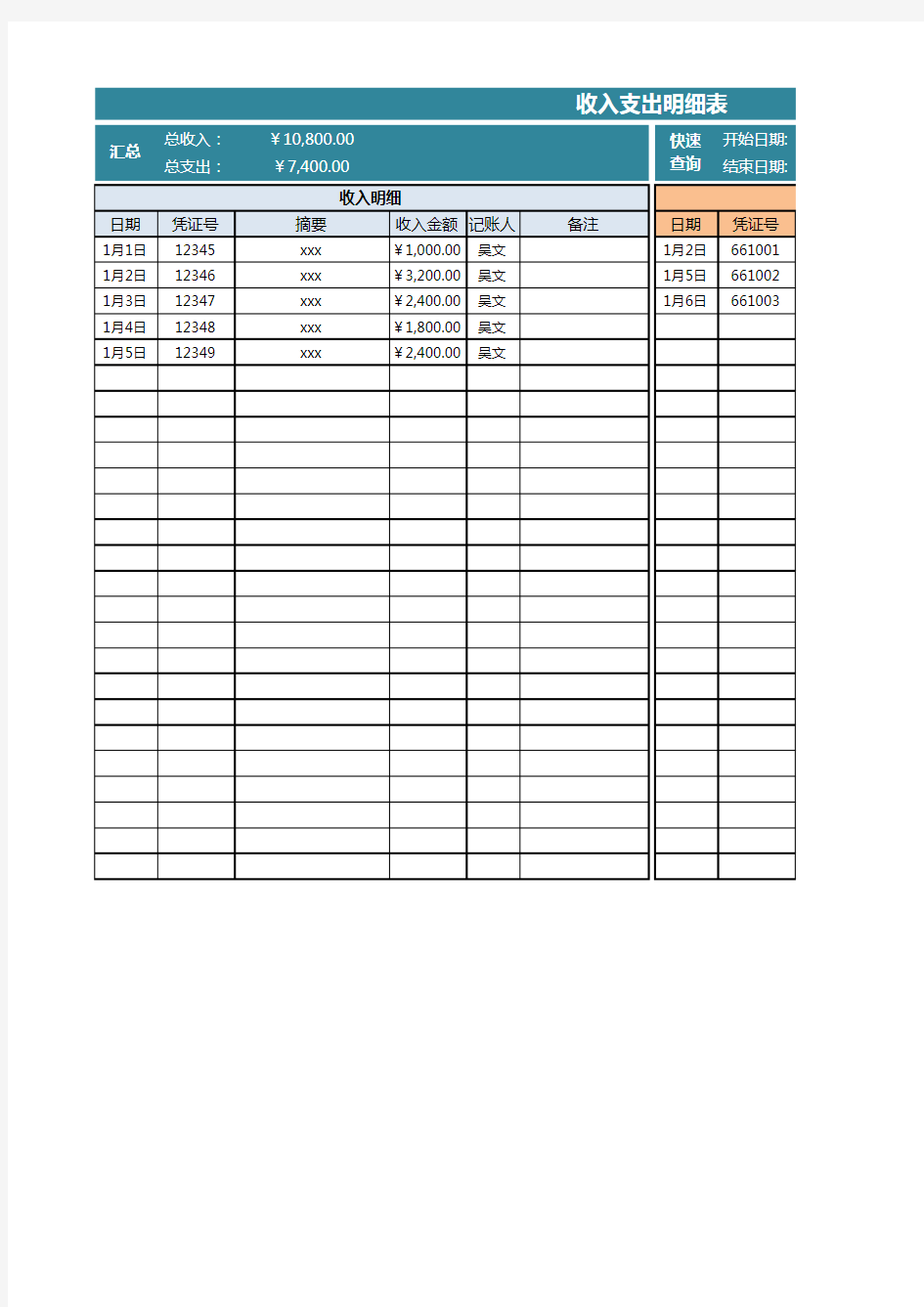 收入支出明细表