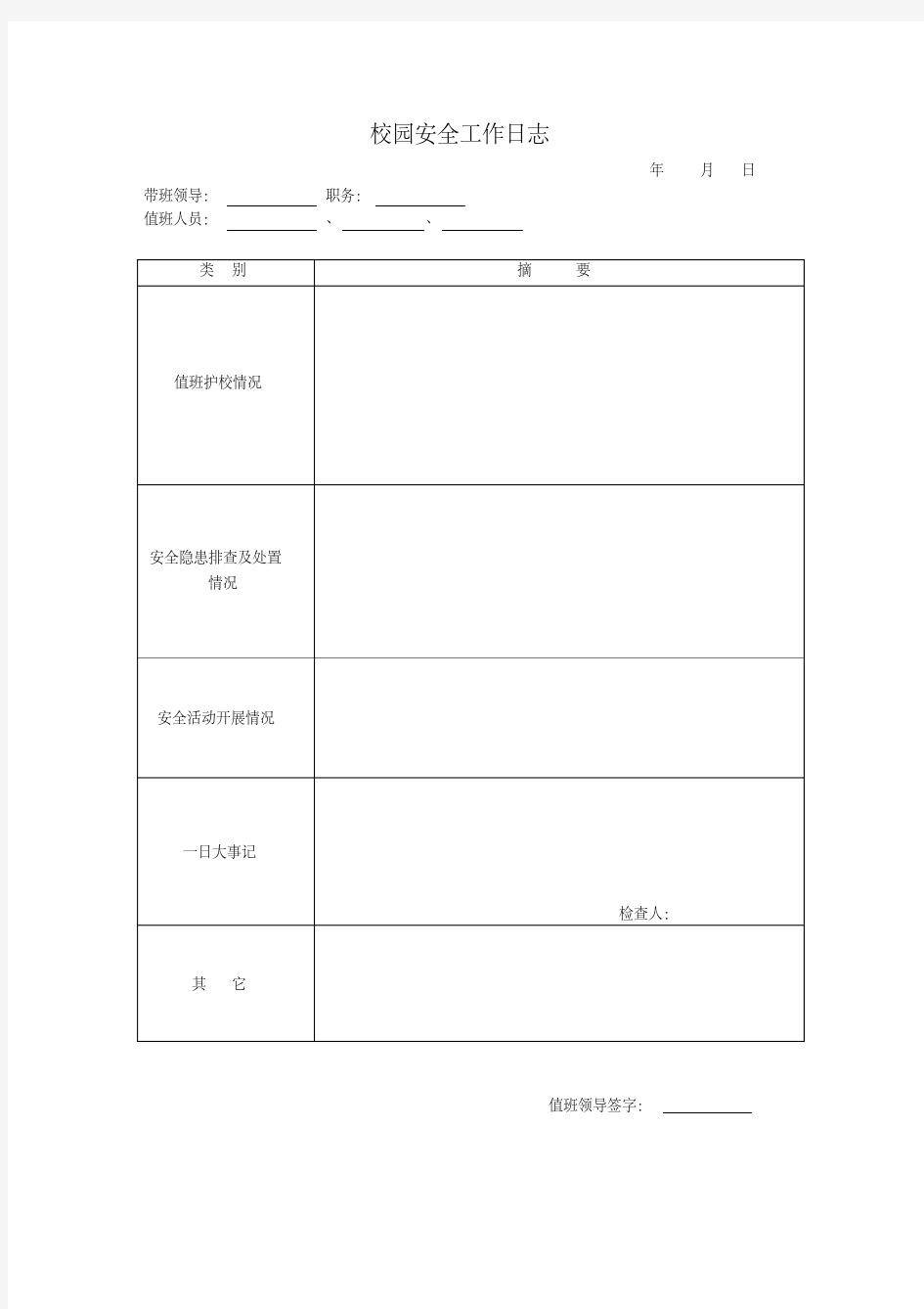 校园安全工作日志