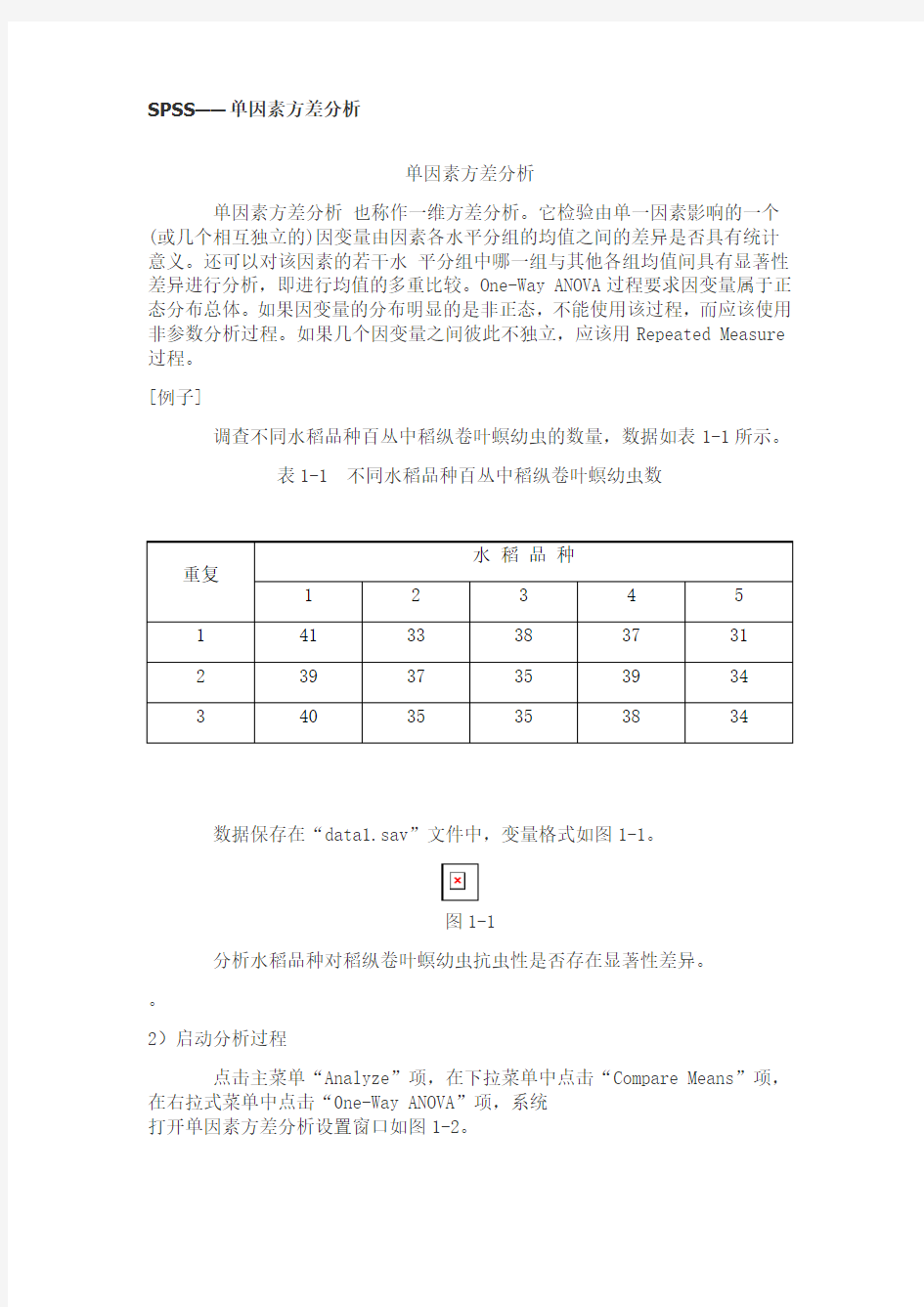 用SPSS进行单因素方差分析和多重比较