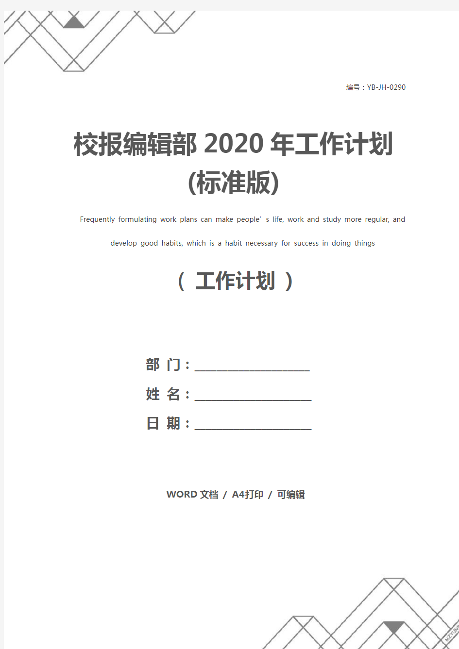 校报编辑部2020年工作计划(标准版)