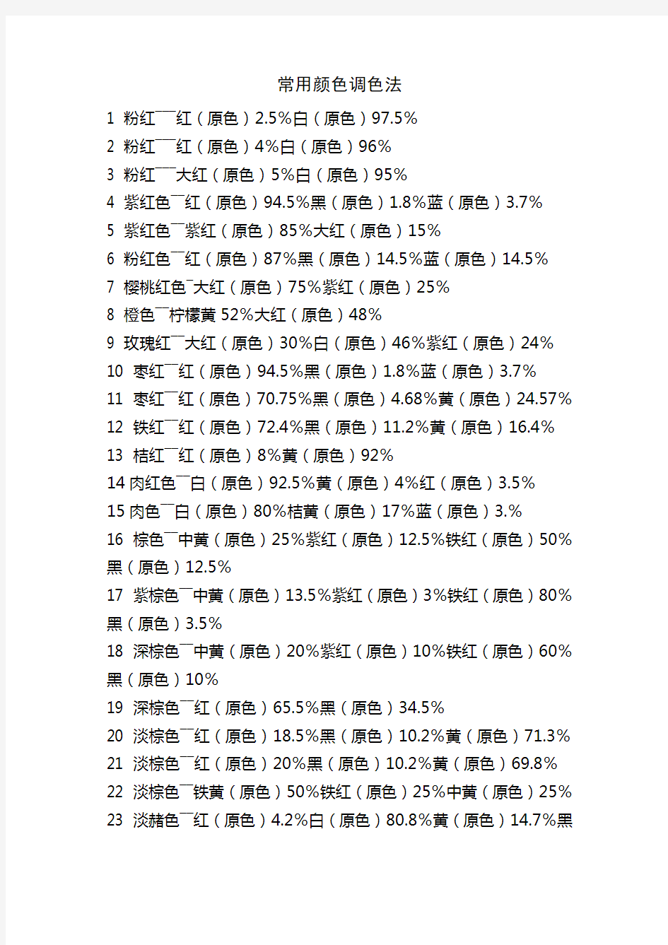 常用颜色调色法颜色调配表