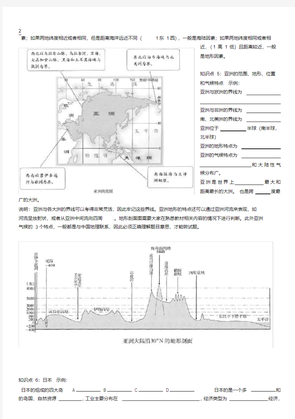 初中地理中考读图专题及综合训练