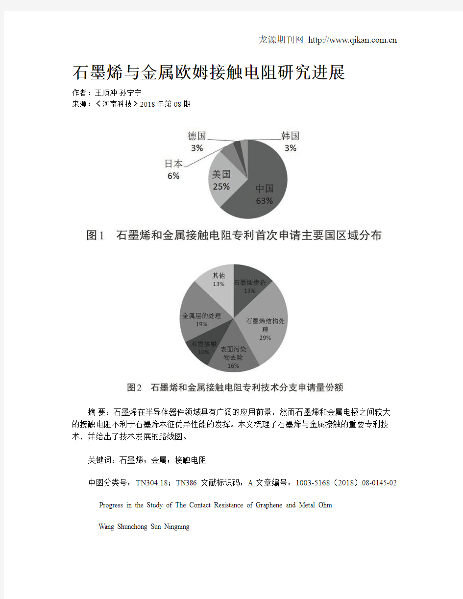 石墨烯与金属欧姆接触电阻研究进展