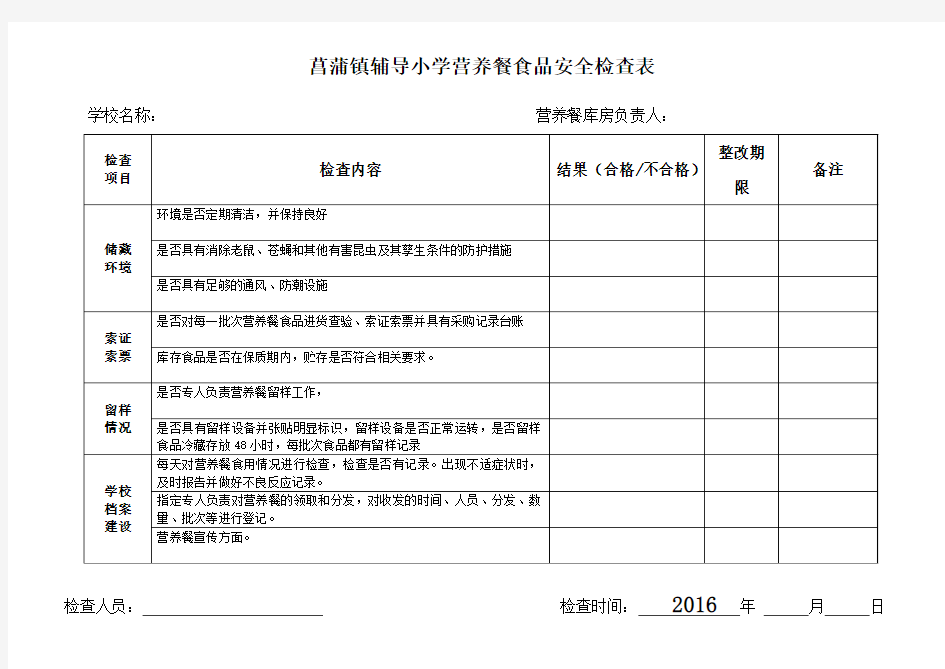 学校营养餐食品安全检查表