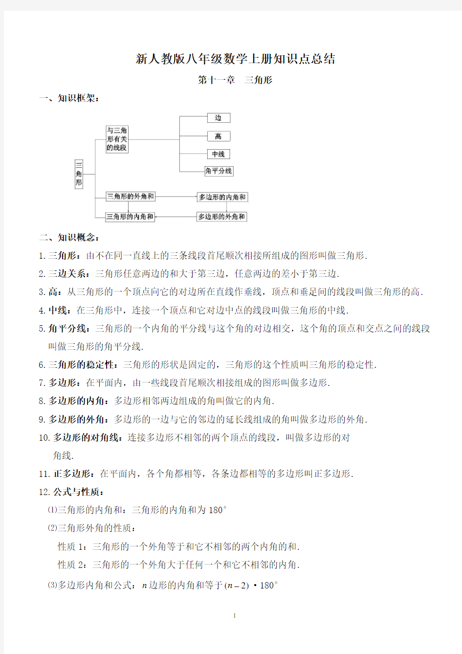 2018年新人教版八年级数学上册知识点总结