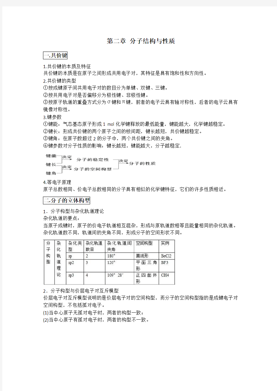 化学选修三第二章《分子结构与性质》知识点及全套练习题