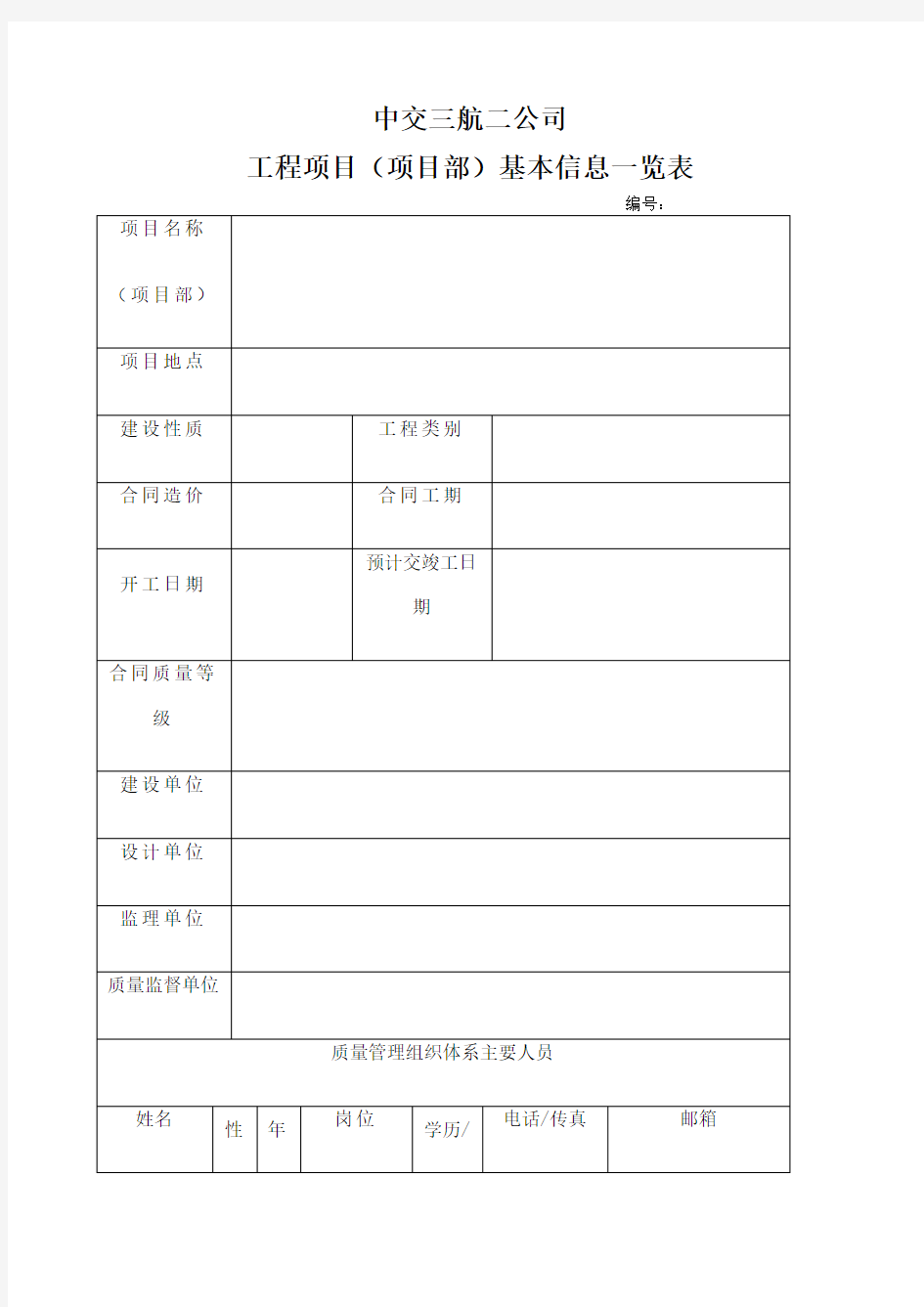 工程项目基本信息一览表