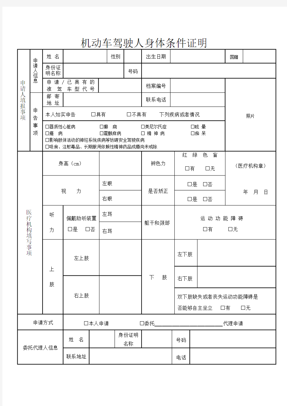 广州驾驶证体检表