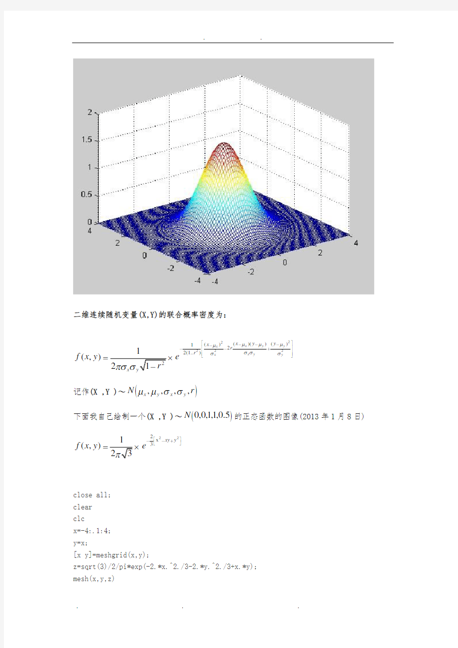 matlab如何绘制二维正态曲面