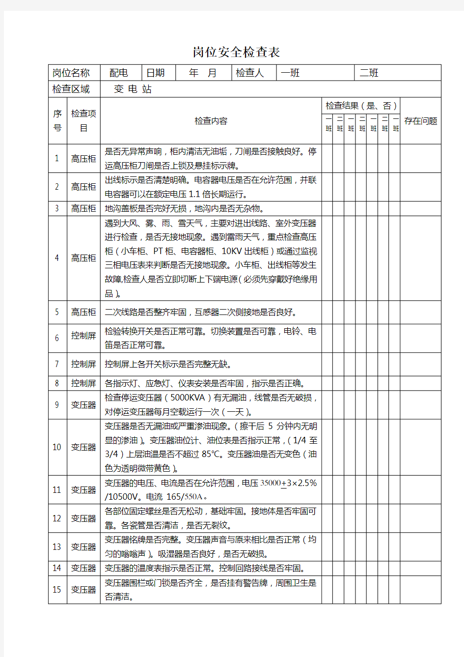 变电站安全检查表