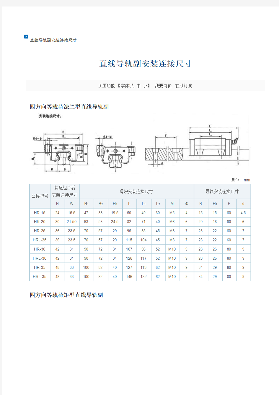 直线导轨安装尺寸