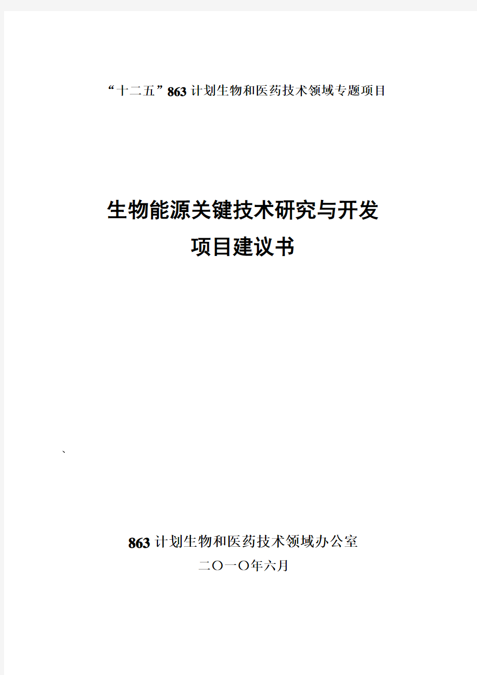 863专题项目-生物能源关键技术研究与开发项目建议书-2010-6-23