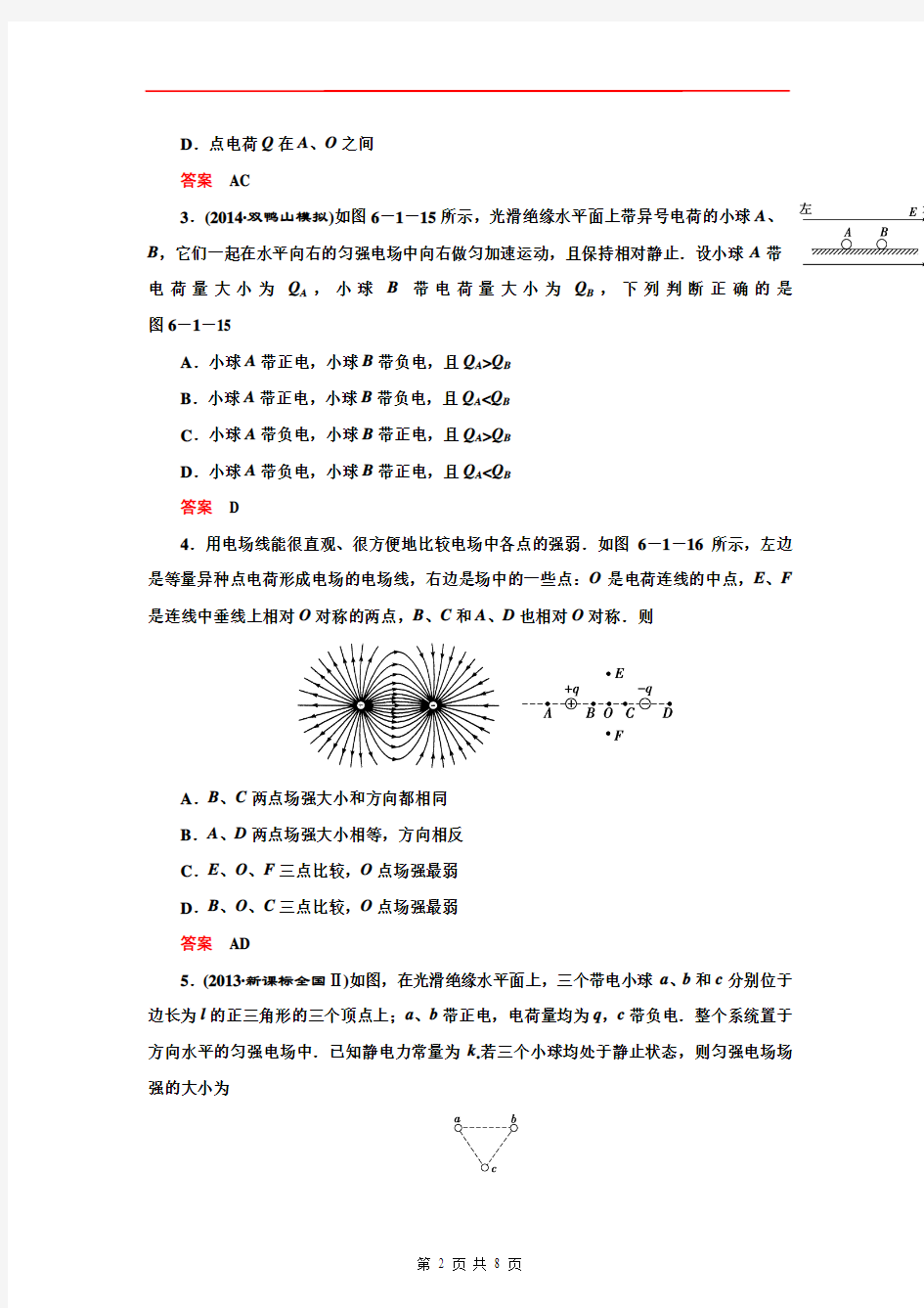 2015高三物理一轮：6-1库仑定律·电场力的性质