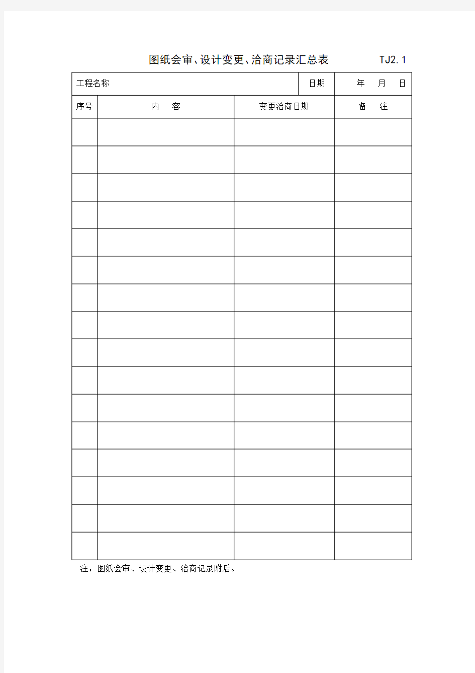 图纸会审、设计变更、洽商记录汇总表