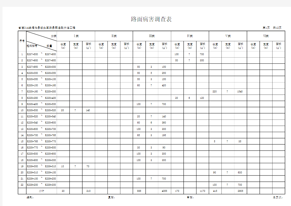 路面病害调查表