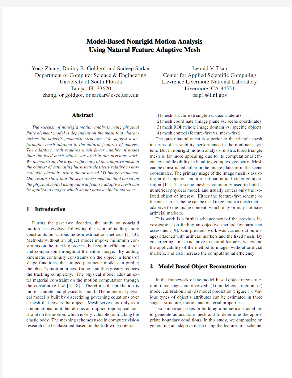 Model-Based Nonrigid Motion Analysis Using Natural Feature Adaptive Mesh