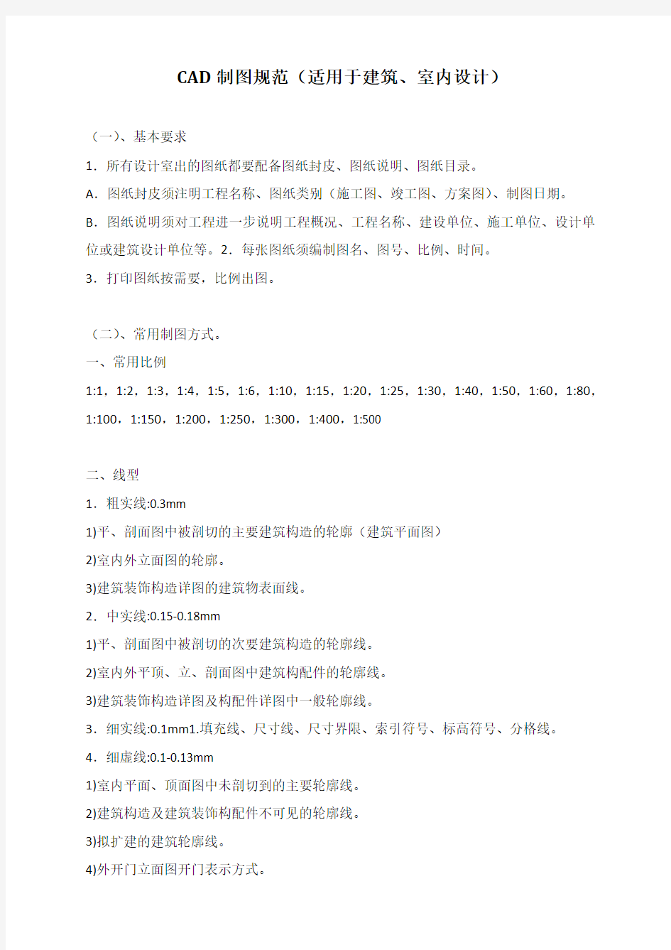 CAD制图规范适用于建筑、室内设计