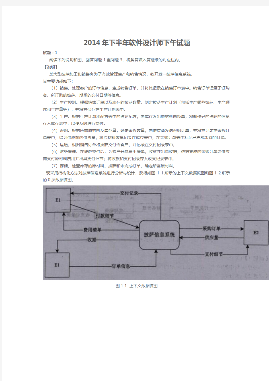 2014年下半年软件设计师下午试题以及答案