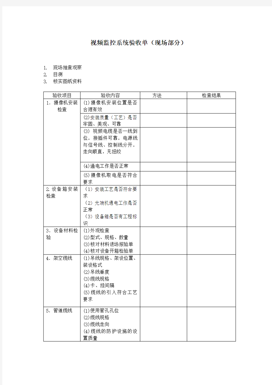 视频监控系统验收单