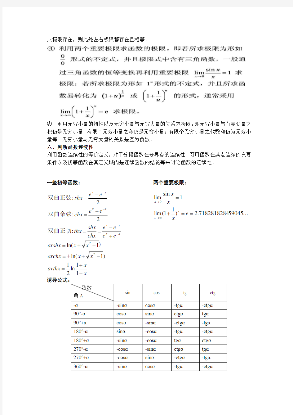 高等数学大一上总结