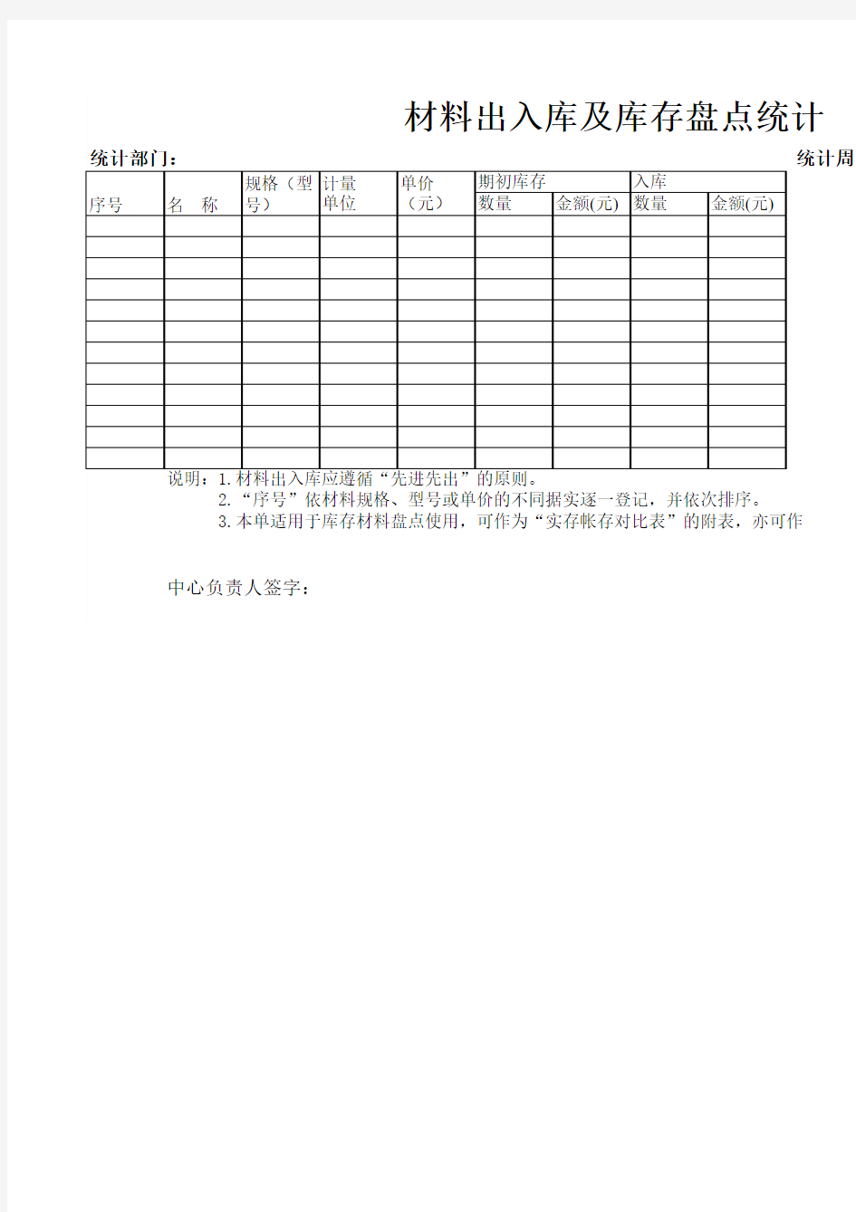 材料出入库及库存盘点统计表