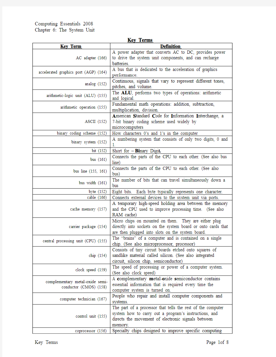 计算机专业英语影印版(Computing Essentials 2008)课后答案大全——第六单元Chapter 6 The System Unit