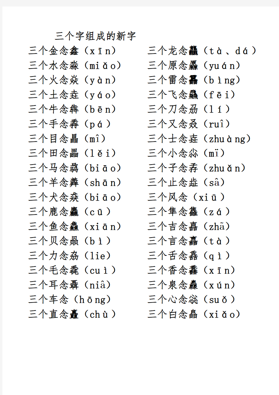 三个字组成的新字