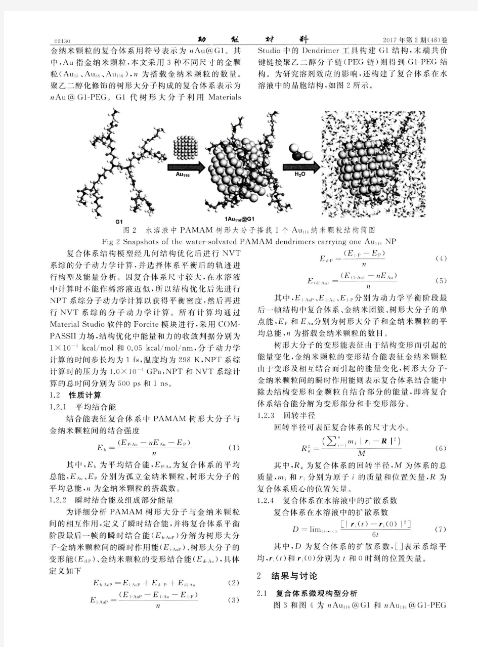 树形大分子与金纳米颗粒复合体系构型与结合强度的分子动力学研究