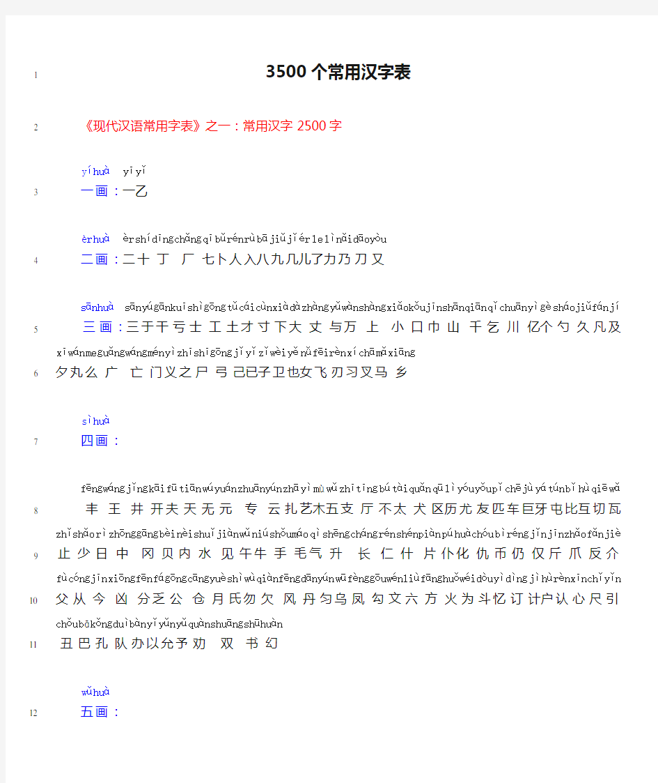 C-3500个常用汉字表(带拼音)要点