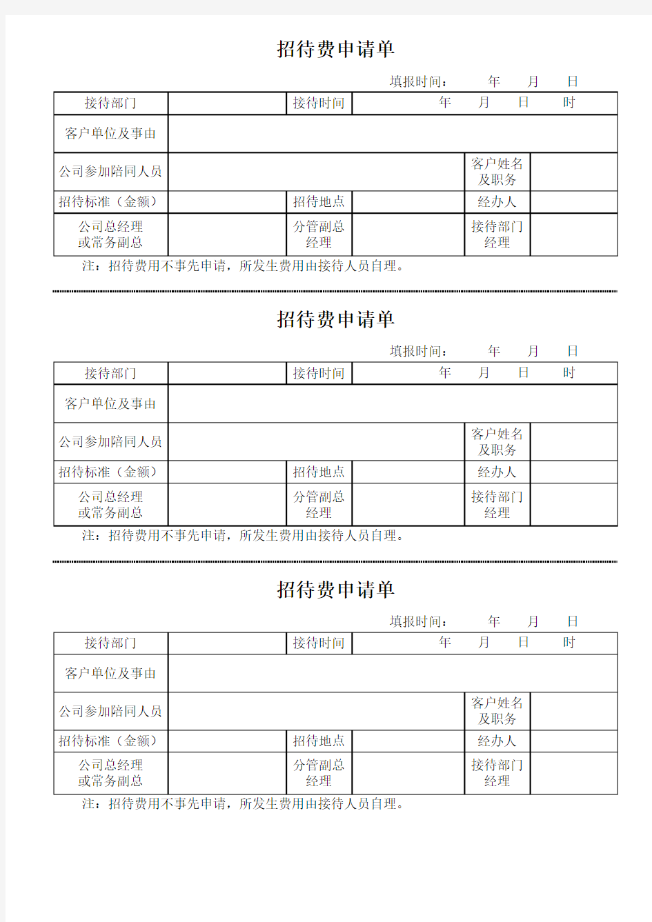 招待费申请单