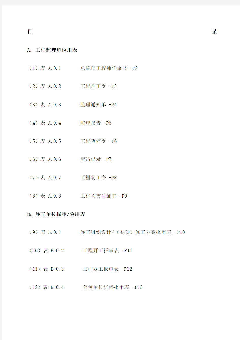 T新建设工程监理规范表格全部