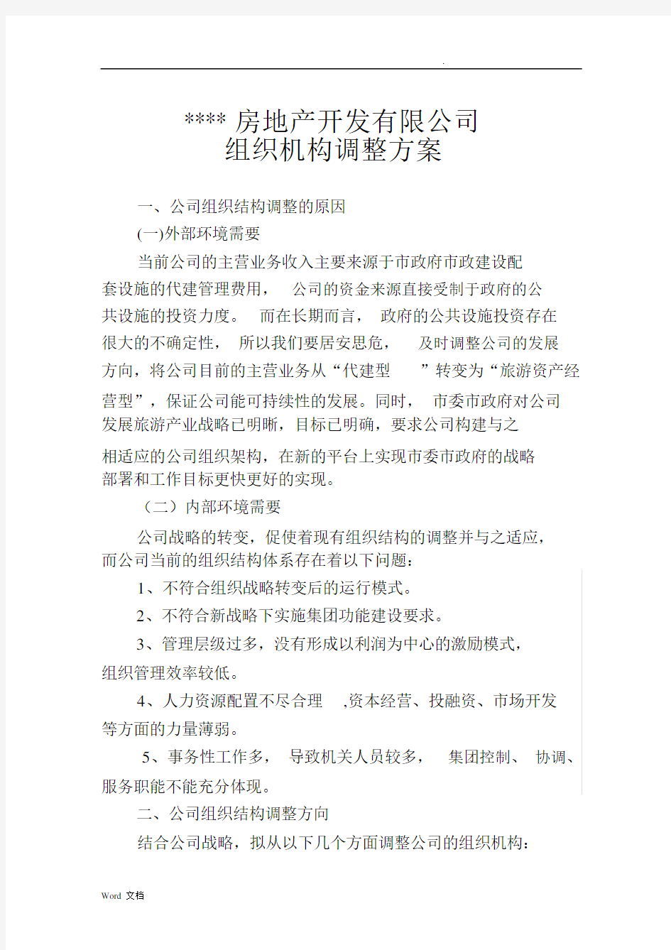 房地产开发有限公司组织机构调整规划方案.docx