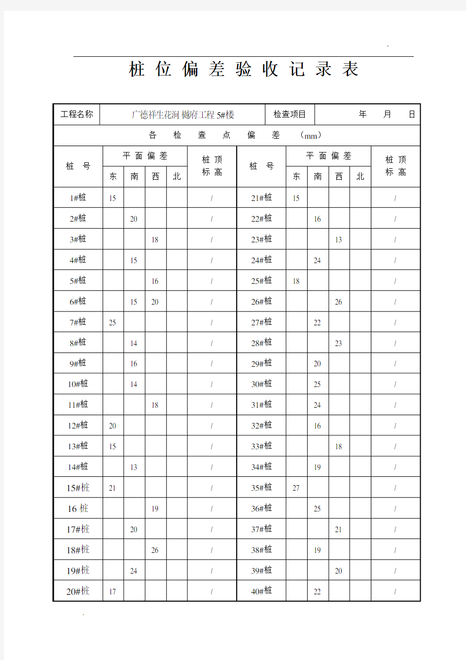 桩位偏差验收记录表