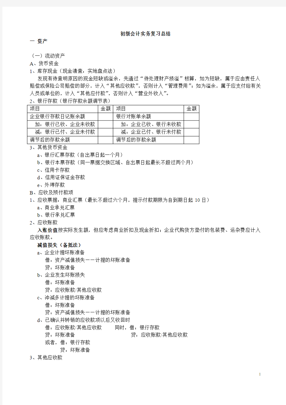 初级会计实务总复习资料汇编