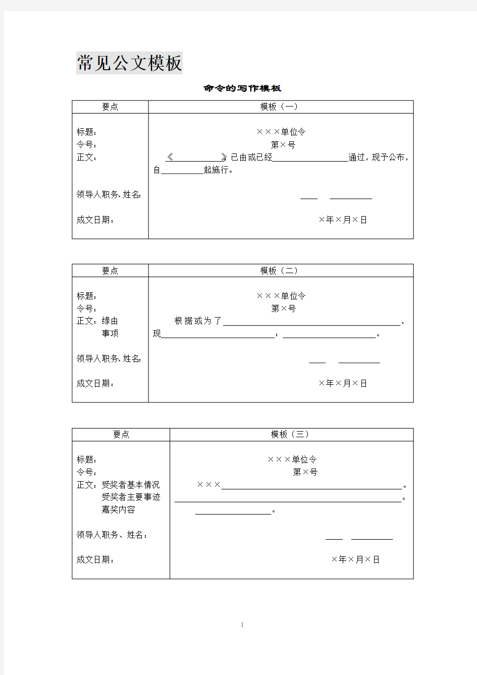 常见实用公文模板大全