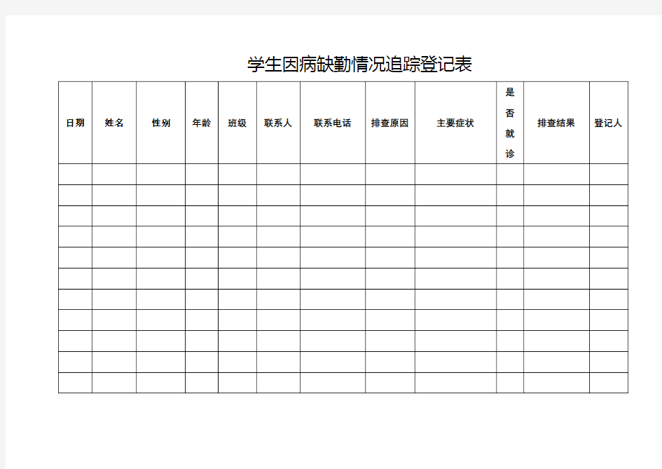 学生因病缺勤追踪登记表