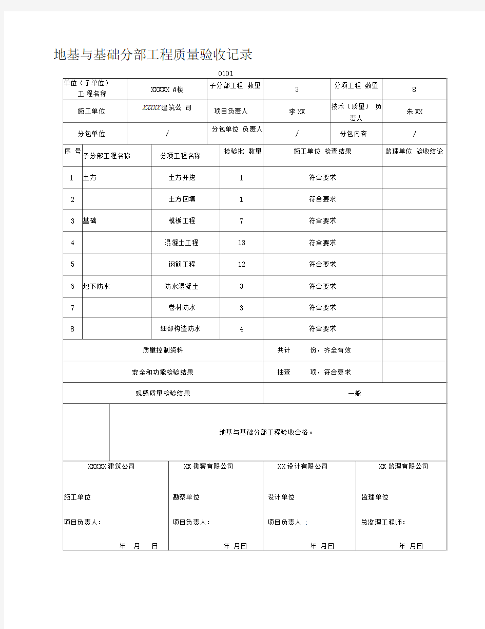 最新检验批表格